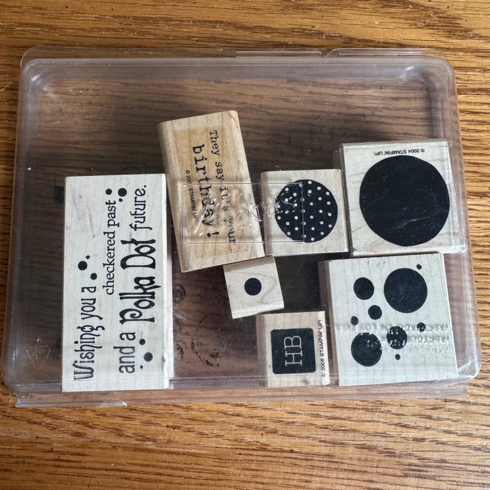 Stampin Up Ribbons and Lace Wood Mounted Rubber Stamp‎ Birthday Polka Dot Circle